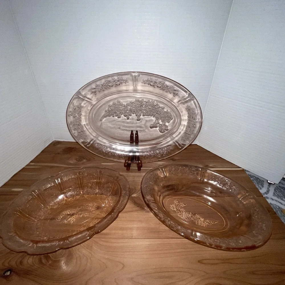 3 Piece Vintage Pink Depression Glass Serving Bowls- Federal Glass